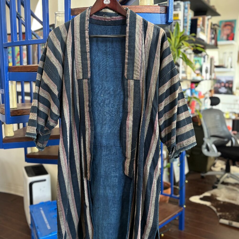 Vintage Striped Kimono-Style Jacket Indigo Multi Size L